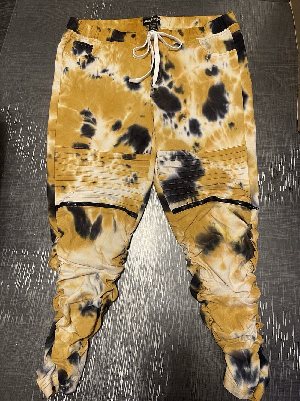 Like on Angel Women's Yellow Black Tie-Die Biker Pants Plus Size 3X